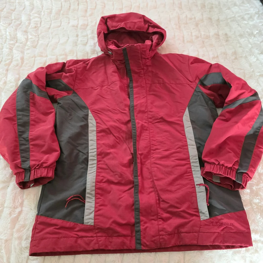 L.L. Bean Kids Red and Gray Hooded Puffer‎ Jacket